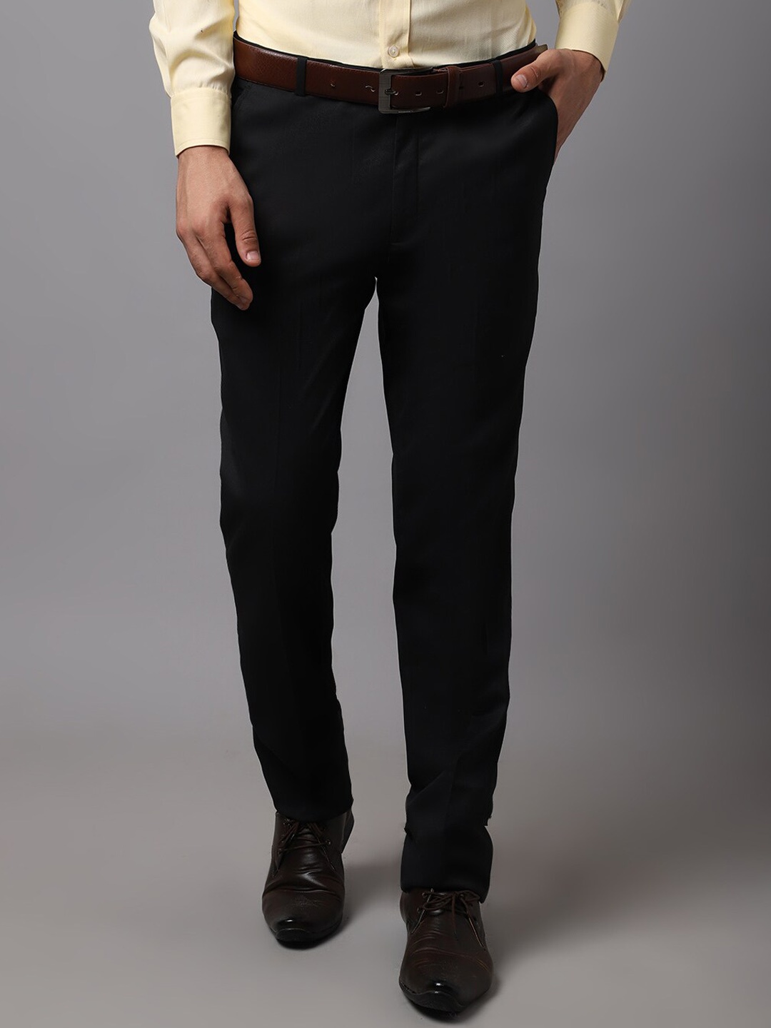 

Cantabil Men Black Cotton Trousers