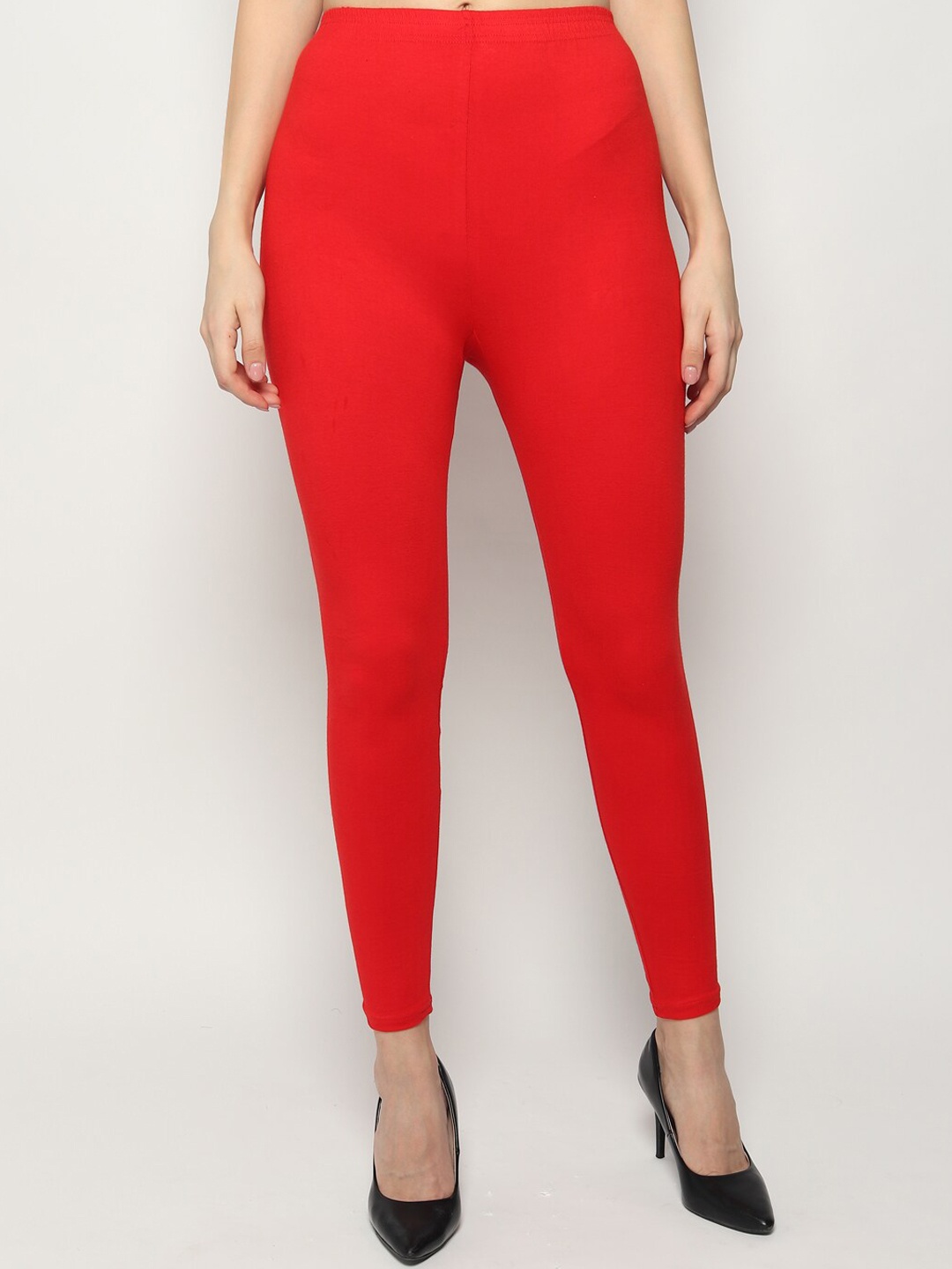 

KEX Women Red Solid Cotton Ankle-Length Leggings