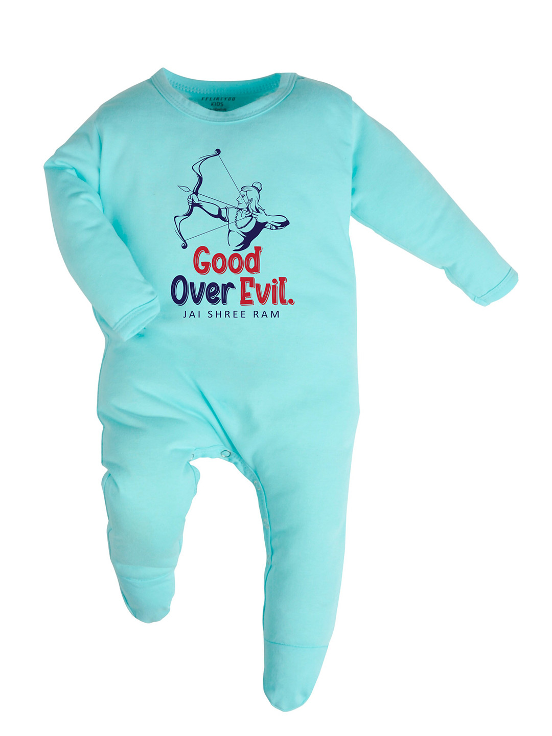 

FFLIRTYGO Kids Turquoise-Blue & Red Printed Pure Cotton Sleepsuit