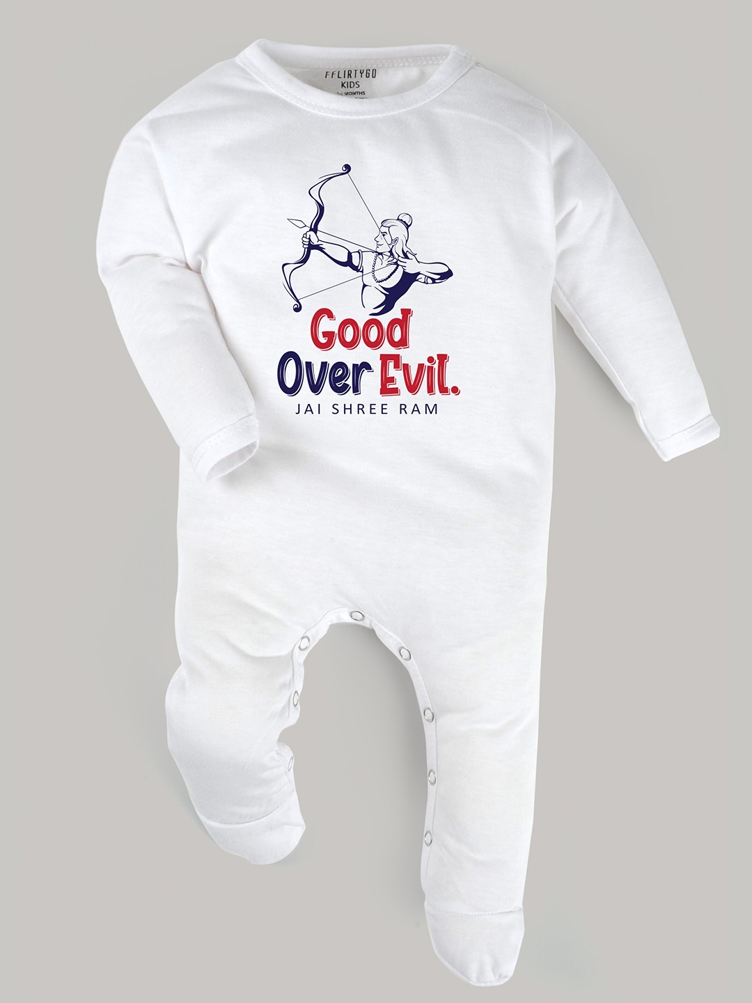 

FFLIRTYGO Kids White & Red Printed Pure Cotton Sleepsuit