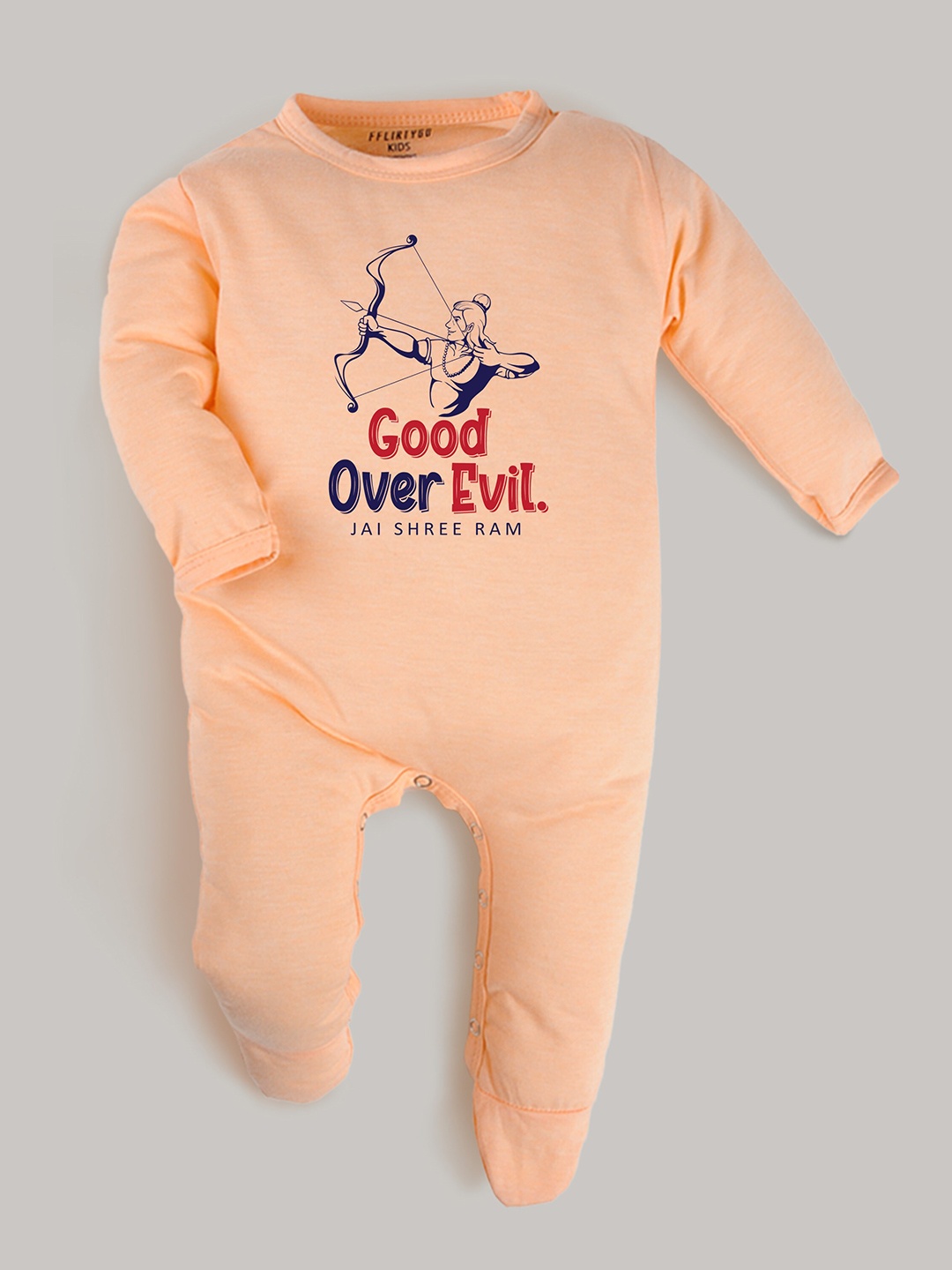 

FFLIRTYGO Kids Peach-Colored & Red Printed Pure Cotton Sleepsuit