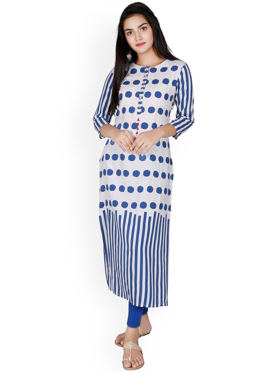 

SUTI Women Blue & White Geometric Printed Kurta
