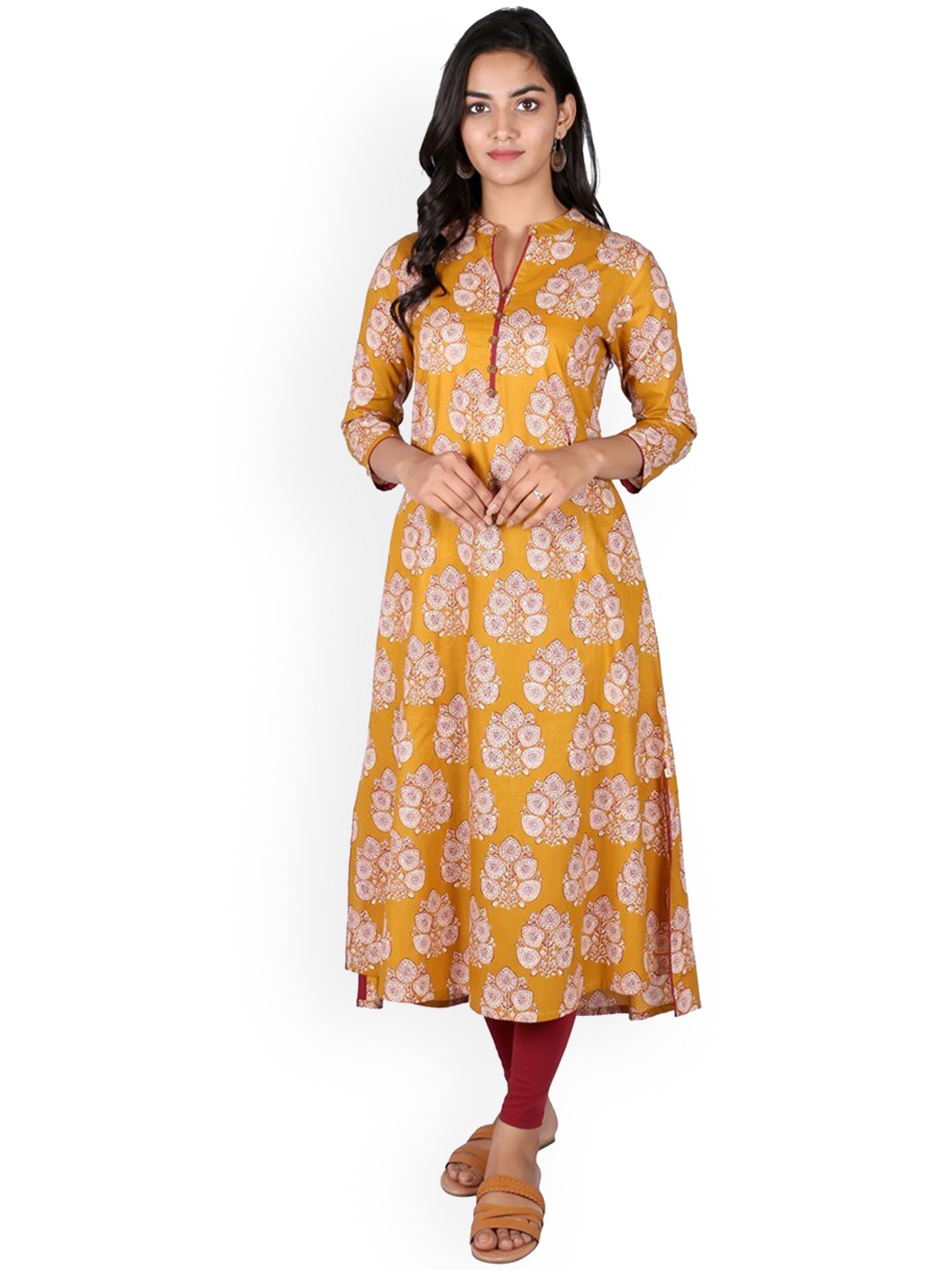 

SUTI Women Mustard Yellow Ethnic Motifs Printed Kurta