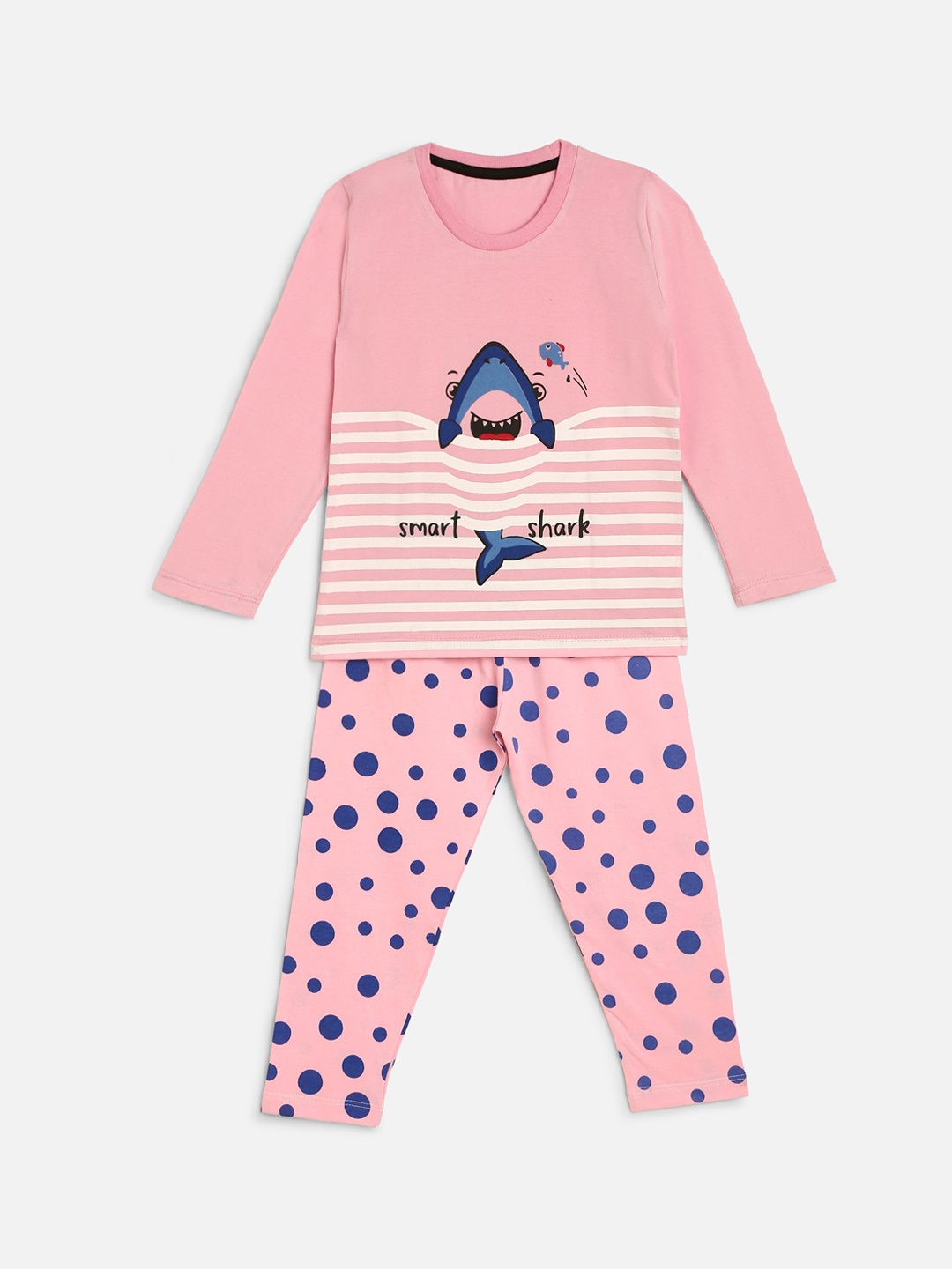 

HERE&NOW Girls Peach-Coloured & Blue Printed Night suit