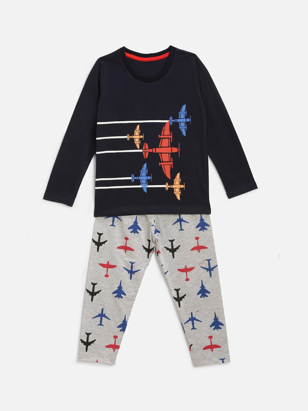 

HERE&NOW Boys Navy Blue & Grey Printed Night suit