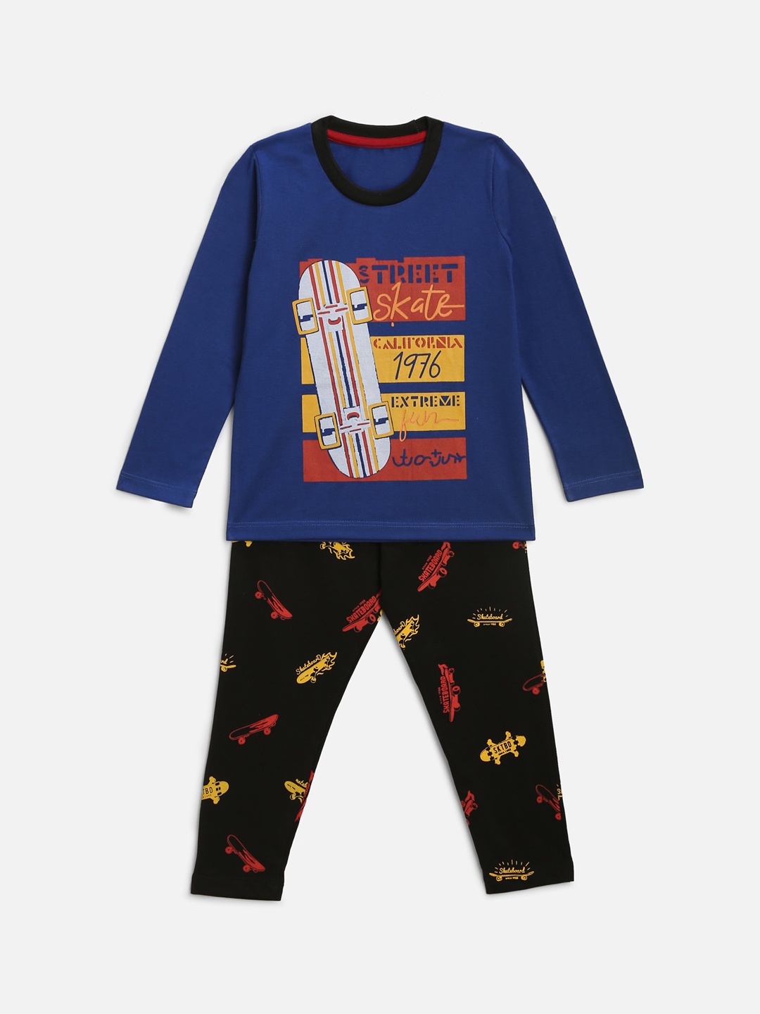 

HERE&NOW Boys Blue & Black Printed Night suit