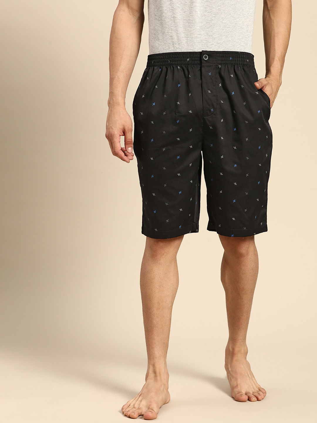 

Jockey Men Black & Grey Printed Cotton Lounge Shorts