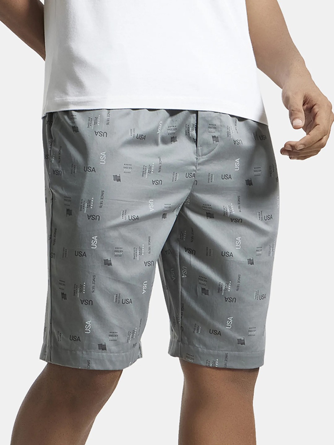 

Jockey Men Grey & Black Printed Cotton Lounge Shorts