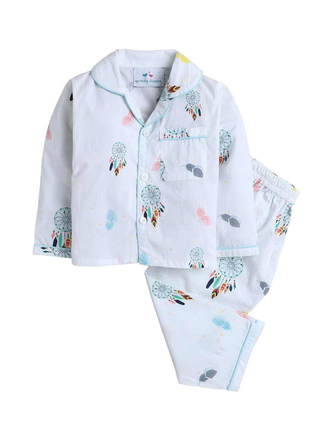 

Knitting Doodles Unisex Kids Blue & Pink Printed Night suit