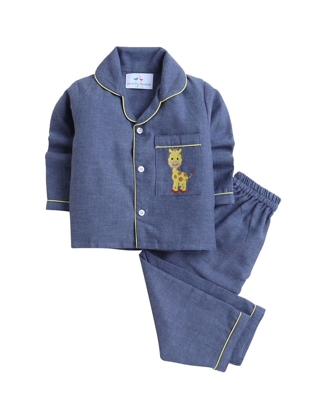 

Knitting Doodles Unisex Kids Blue & Yellow Printed Night suit