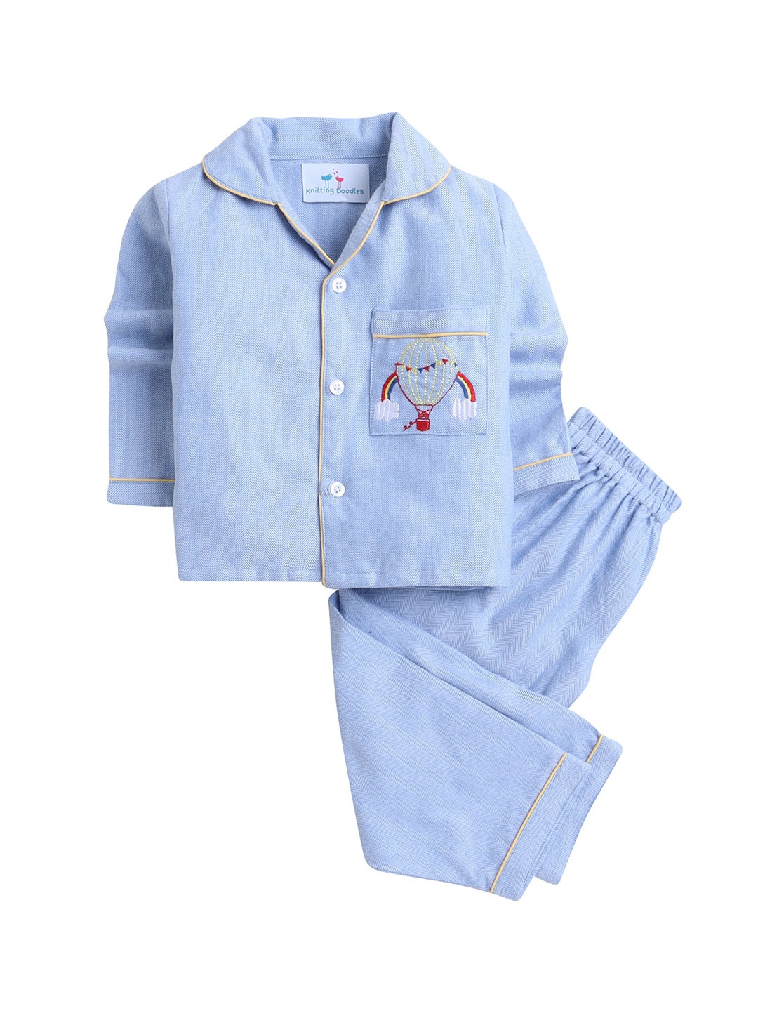 

Knitting Doodles Unisex Kids Blue & Red Printed Night suit