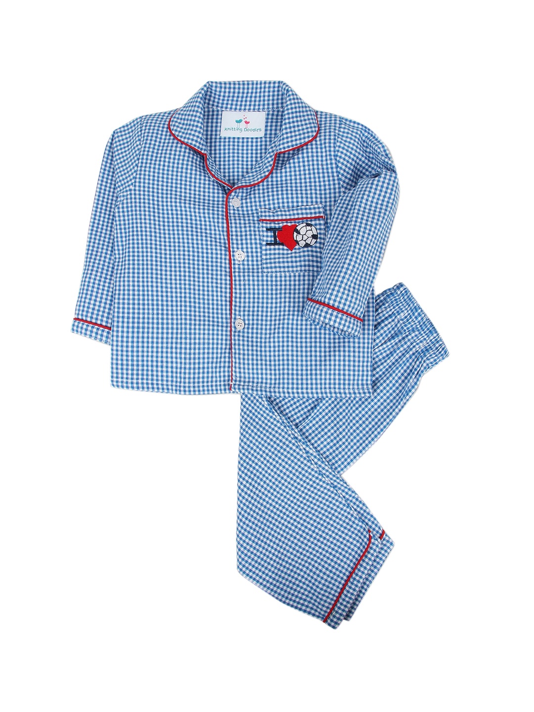 

Knitting Doodles Unisex Kids Blue & Red Checked Night suit