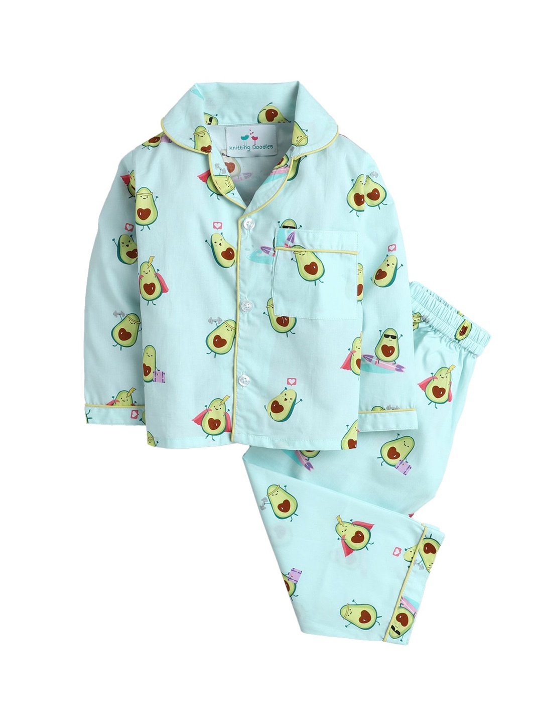 

Knitting Doodles Unisex Kids Blue & Red Printed Night suit