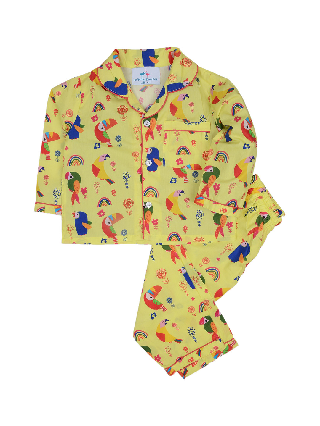 

Knitting Doodles Unisex Kids Yellow & Blue Printed Night suit