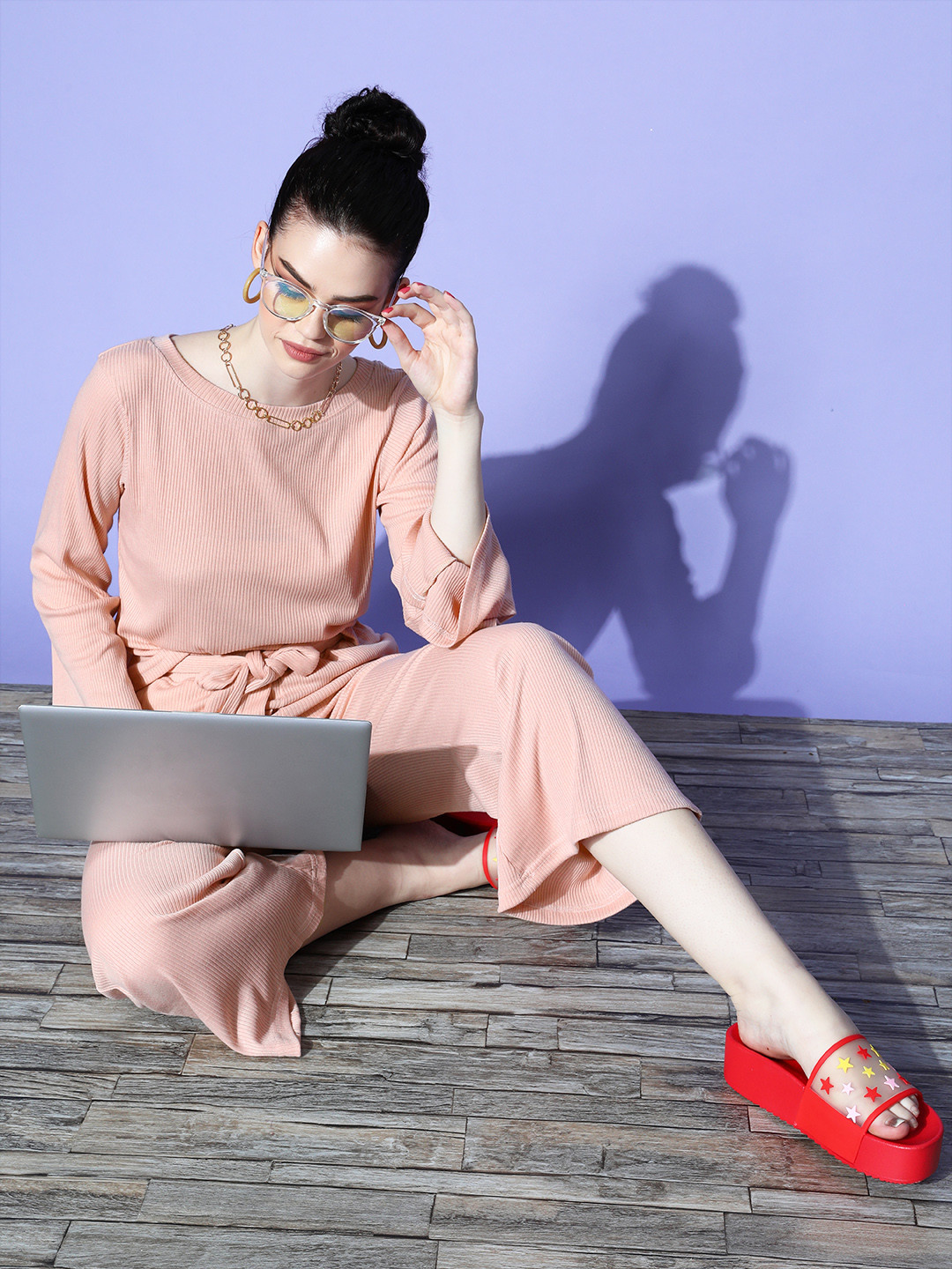 

ETC Women Peach Solid Workleisure Set Night Suit