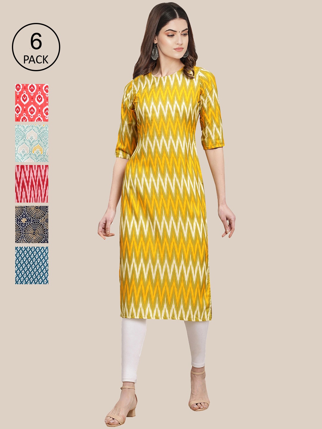 

7Threads Women's Crepe Multi Color Digital Printed Straight Kurta [PACK OF 6]