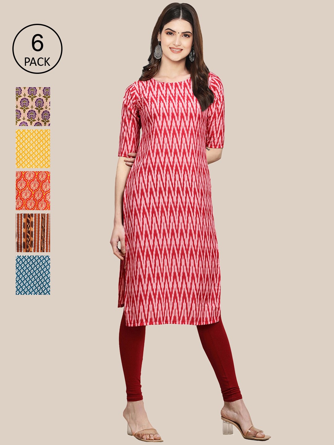 

7Threads Women's Crepe Multi Color Digital Printed Straight Kurta [PACK OF 6]