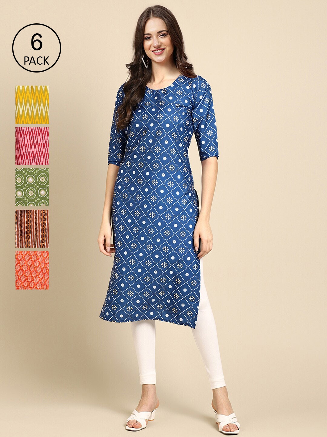 

7Threads Women Pack of 6 Floral Printed Crepe Kurta, Multi