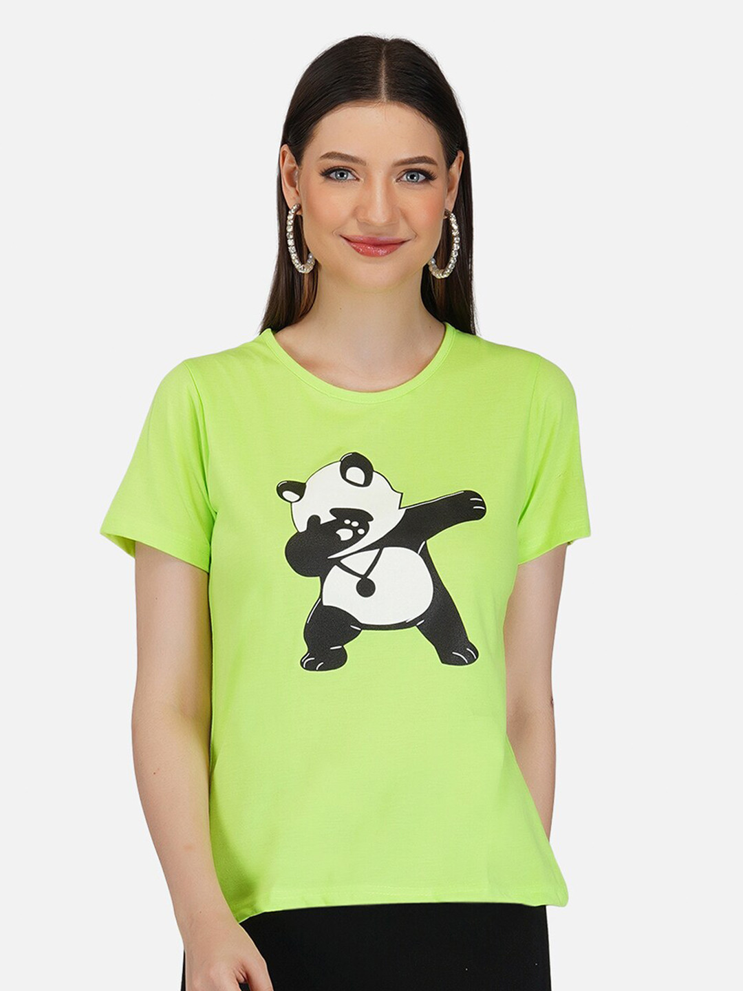 

BASE 41 Women Green Printed Slim Fit T-shirt