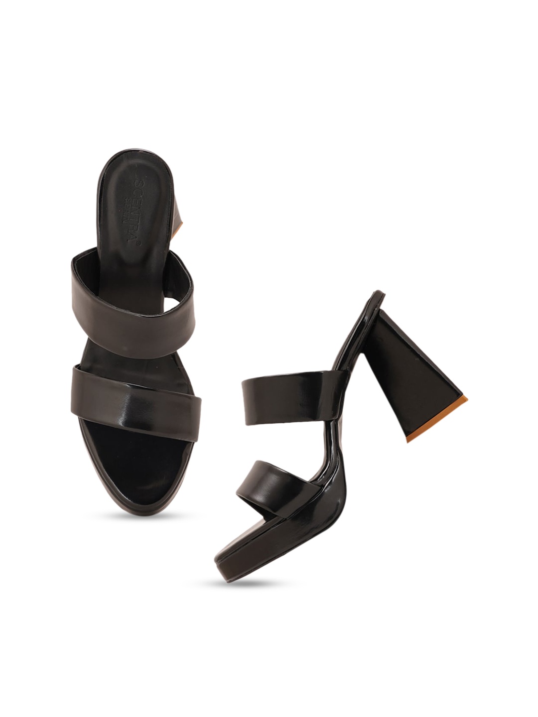 

SCENTRA Black Colourblocked Party Block Pumps