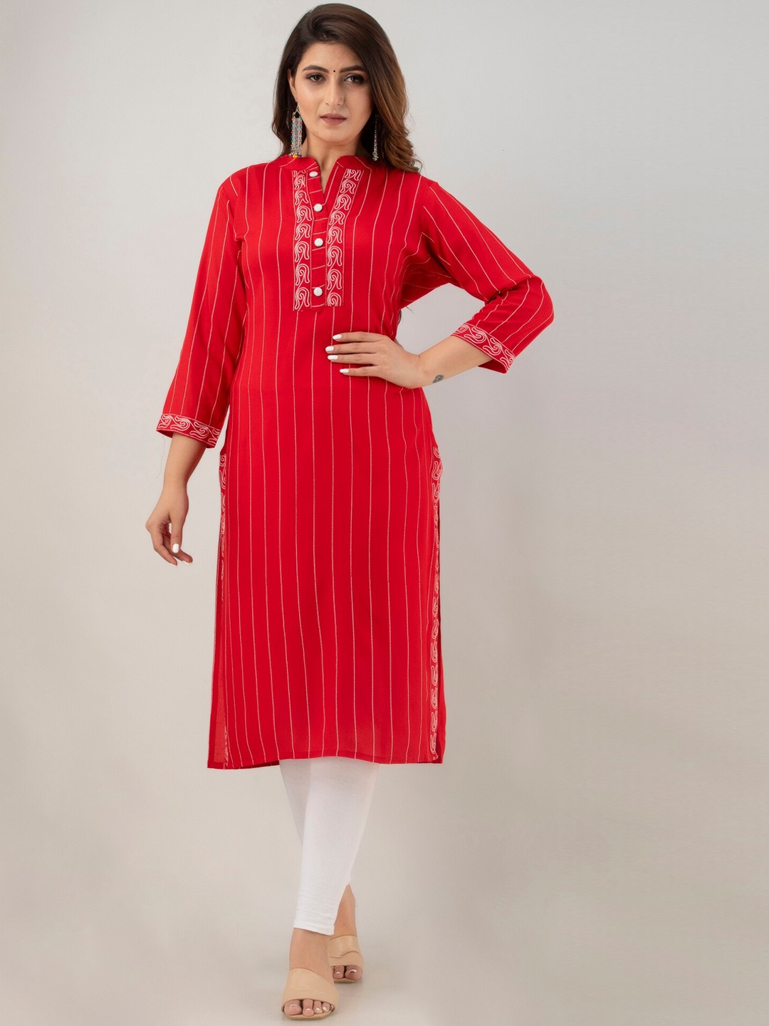 

PREKSHA Women Red Printed Straight Kurta