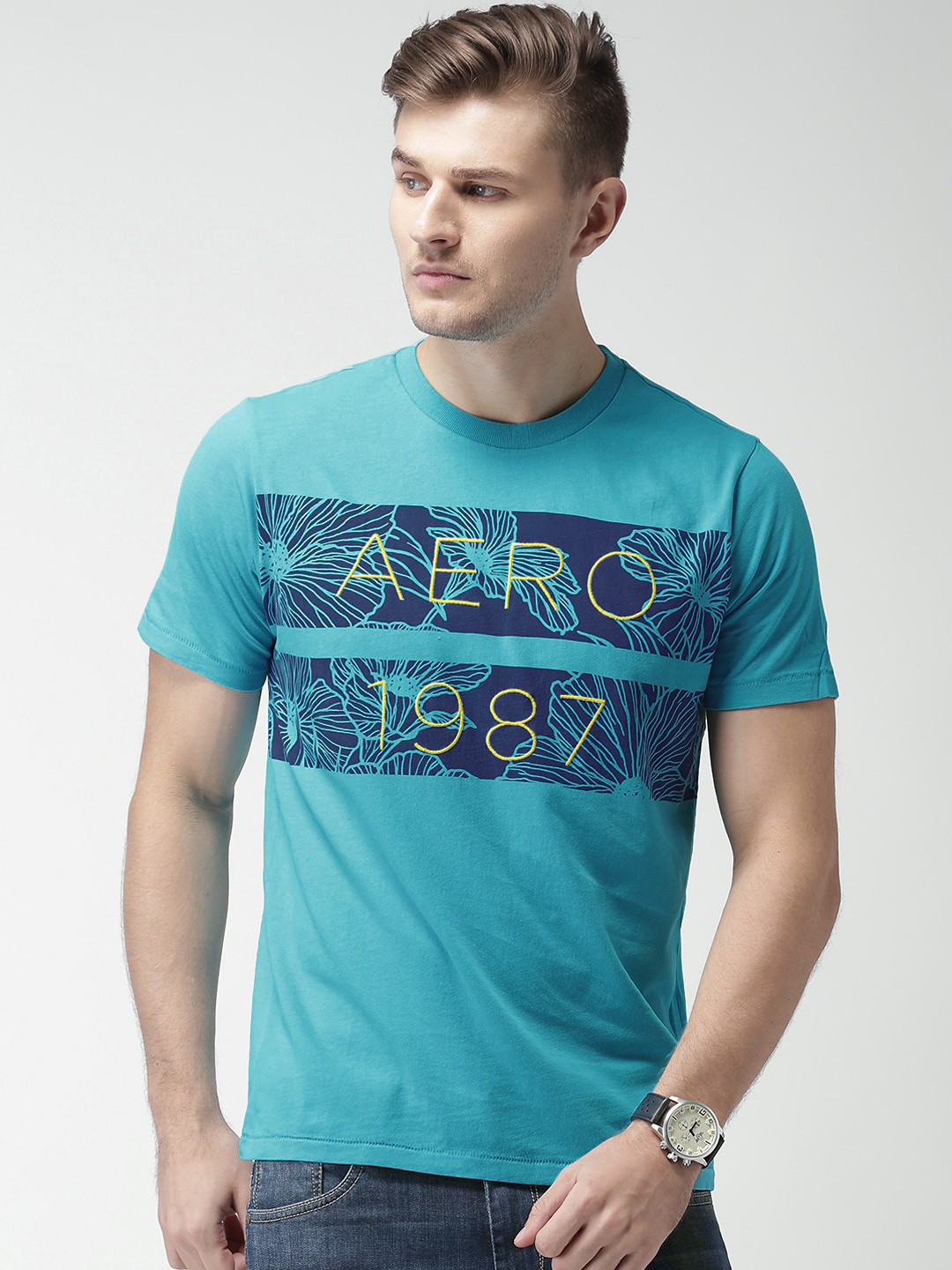 

Aeropostale Men Blue Printed Round Neck T-shirt