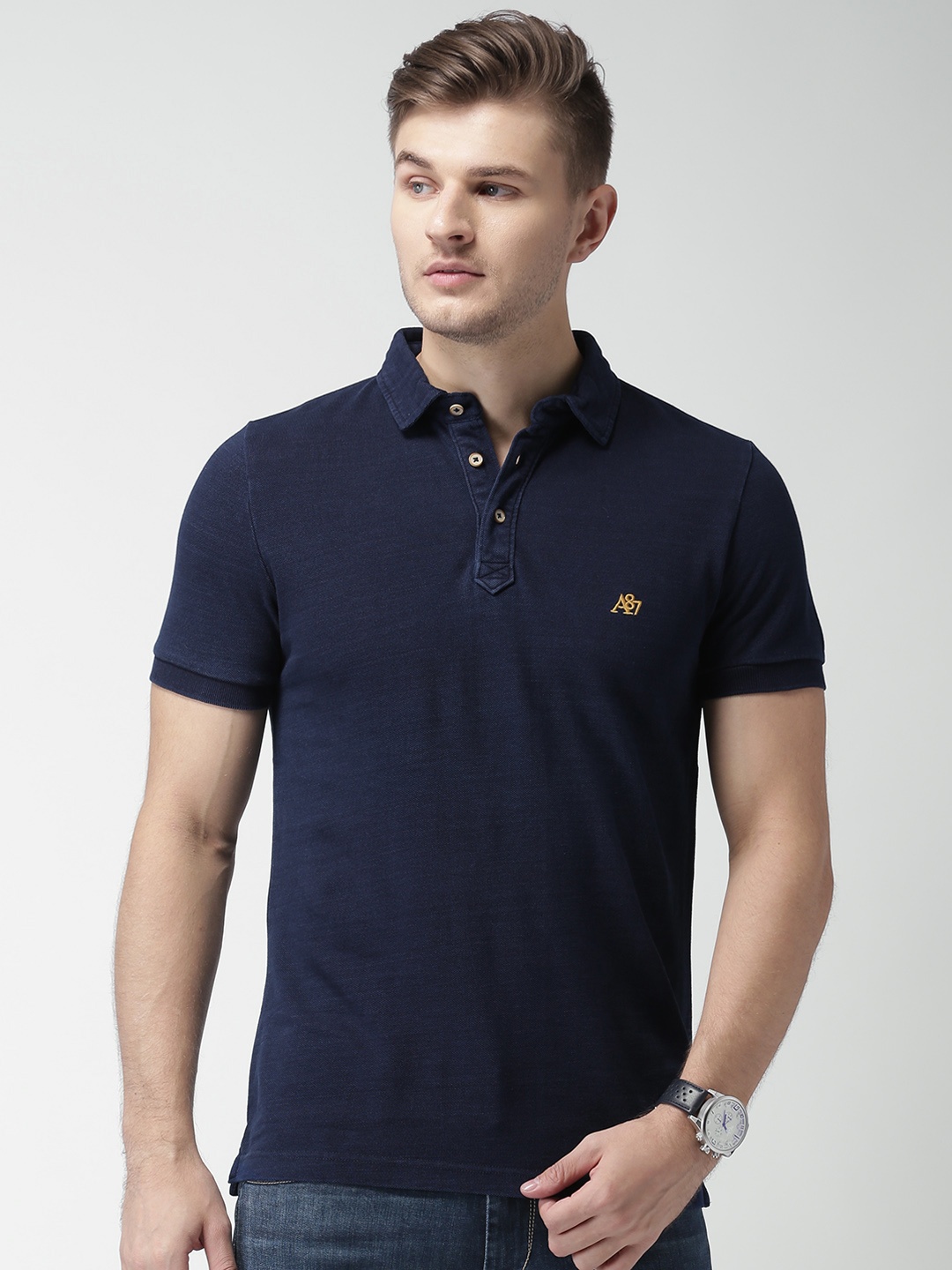

Aeropostale Men Navy Solid Polo Collar T-shirt, Navy blue