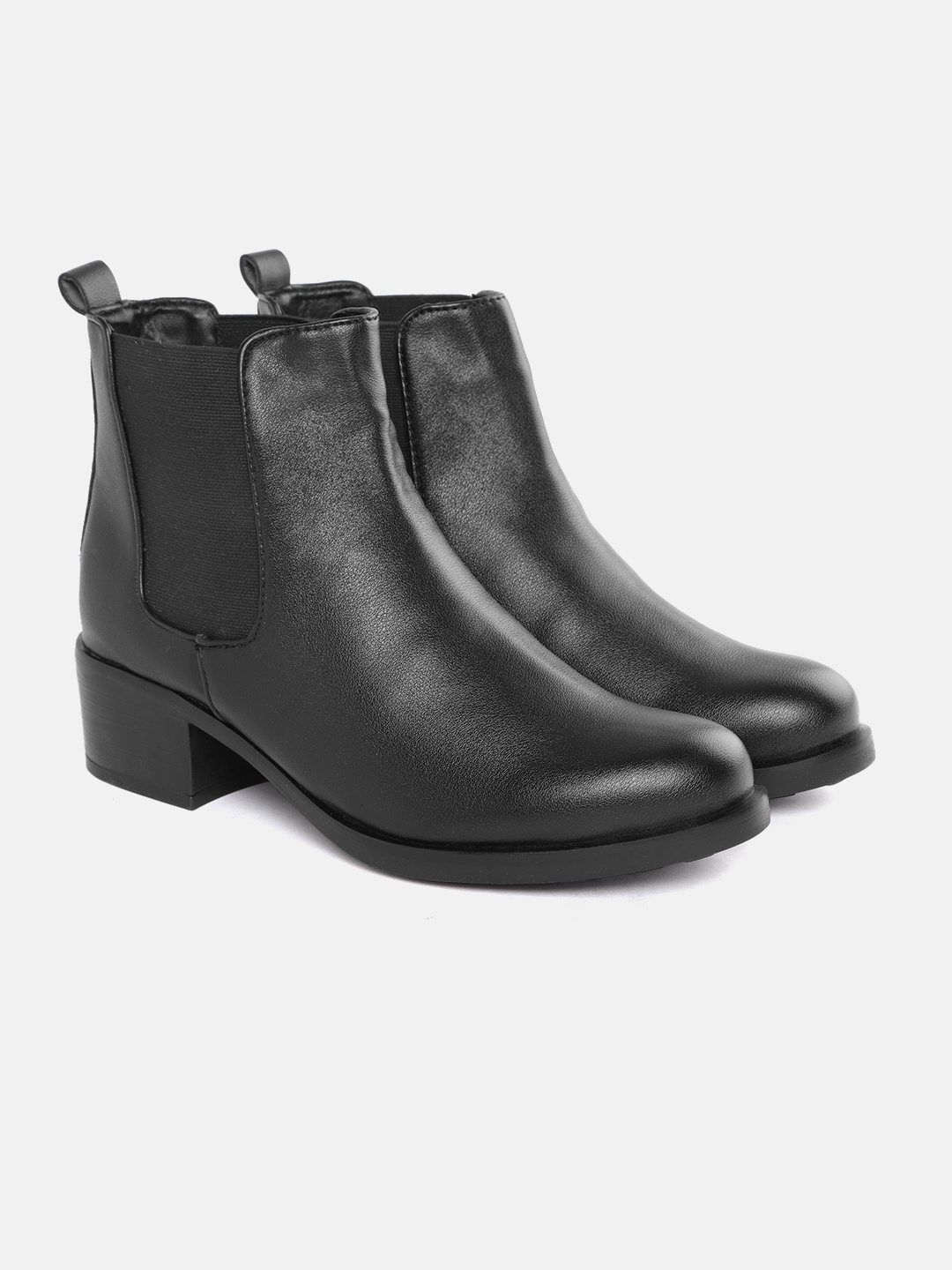 

ELLE Women Black Solid Mid-Top Block Heel Chelsea Boots