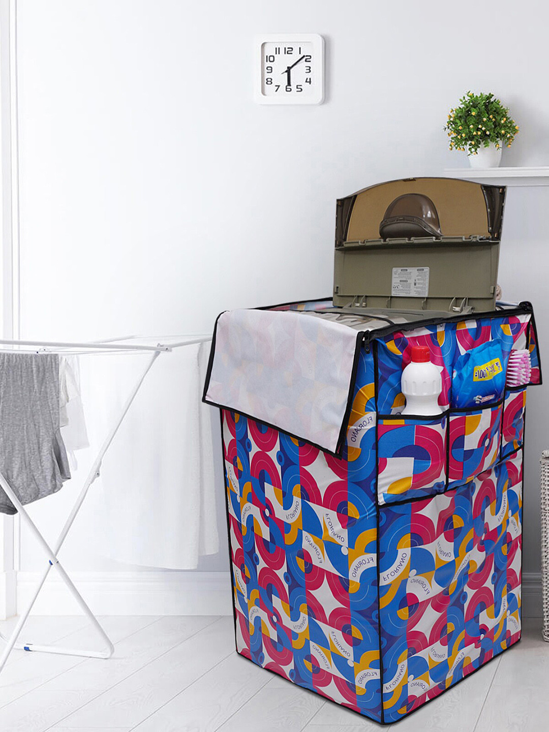 

DREAM CARE Pink & White Printed Washing Machine Cover