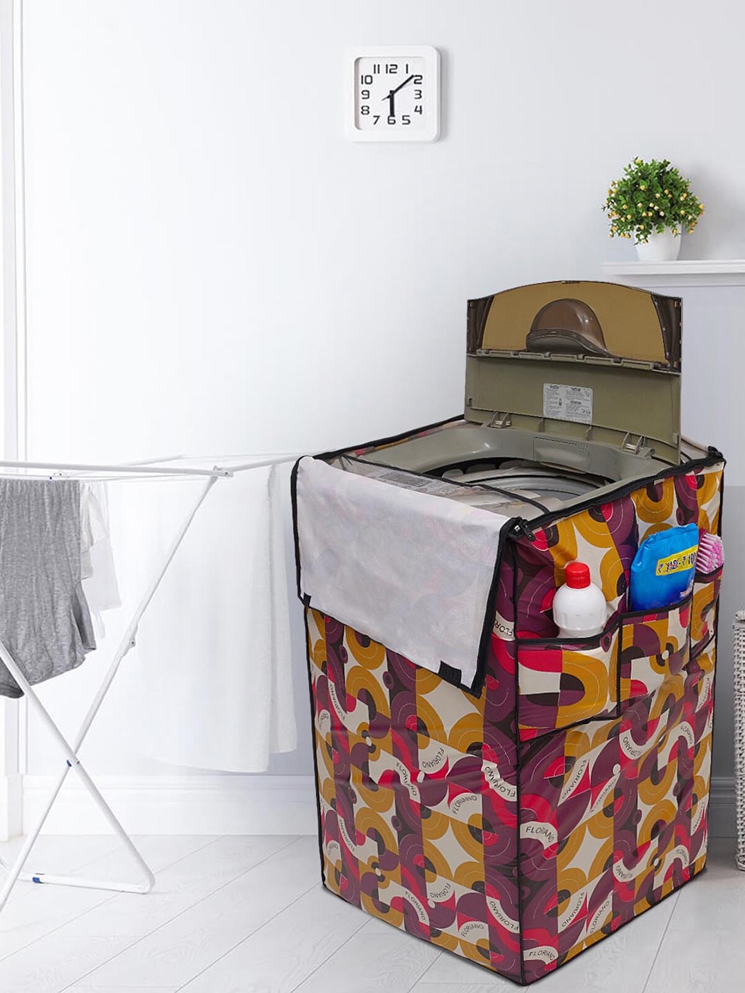 

DREAM CARE Gold-Coloured & Purple Printed Washing Machine Cover