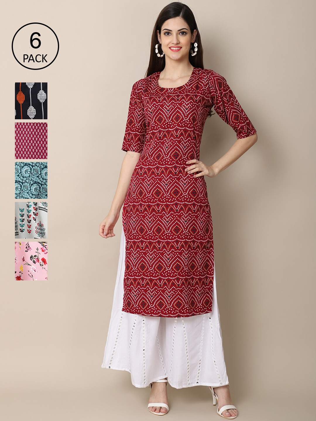 

7Threads 6 Women Multicoloured Geometric Printed Crepe Kurta, Multi