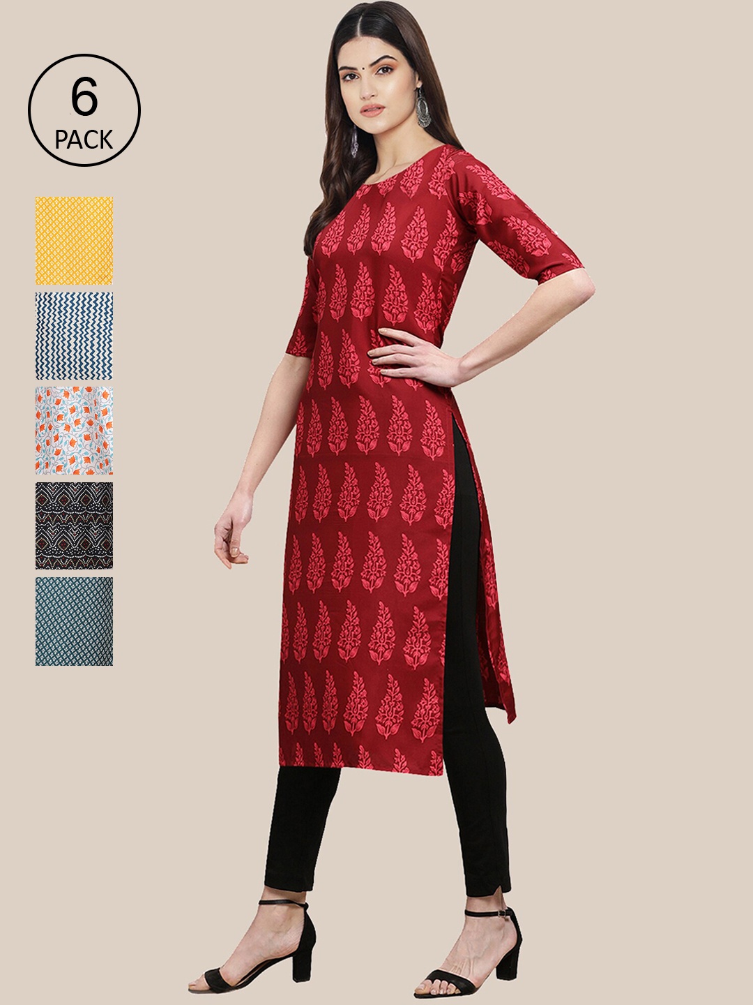 

7Threads Women Multicoloured Geometric Printed Crepe Kurta, Multi