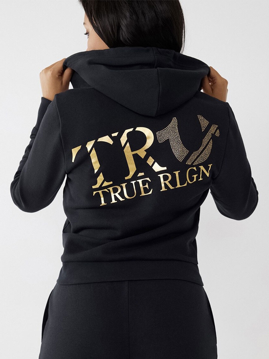 

True Religion Women Black Cotton Sweatshirt