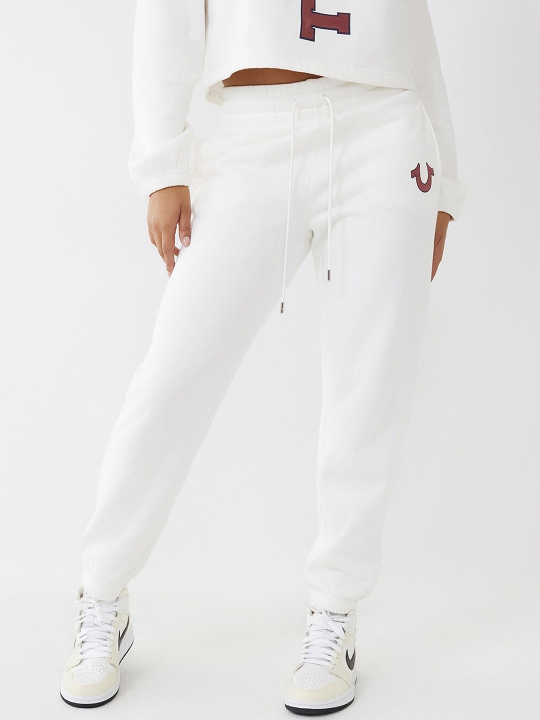 

True Religion Women White Solid Joggers