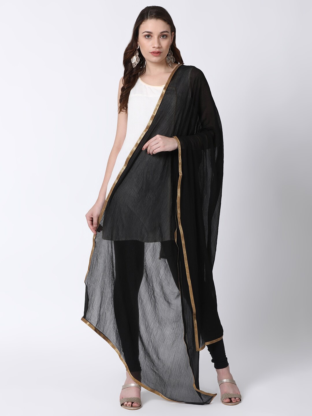 

Ira Soleil Black & Gold-Toned Dupatta with Zari