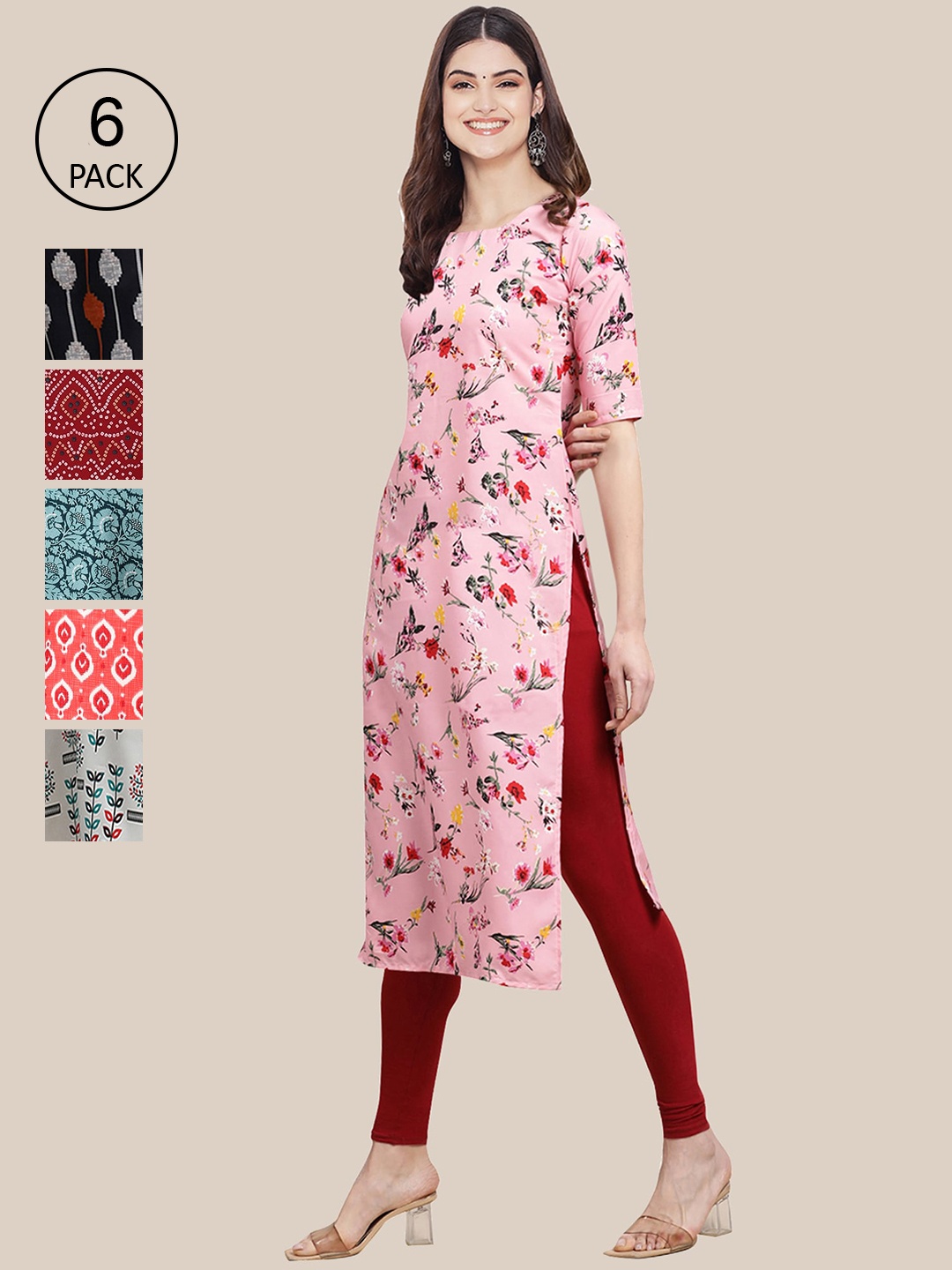 7Threads 6 Women Multicoloured Geometric Printed Crepe Kurta, Multi