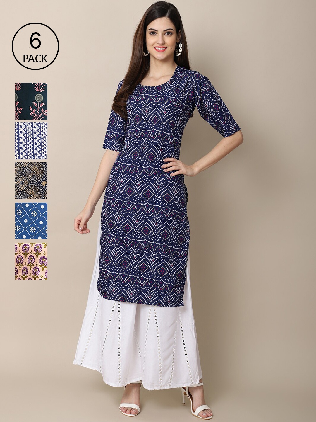 7Threads 6 Women Multicoloured Geometric Printed Crepe Kurta, Multi