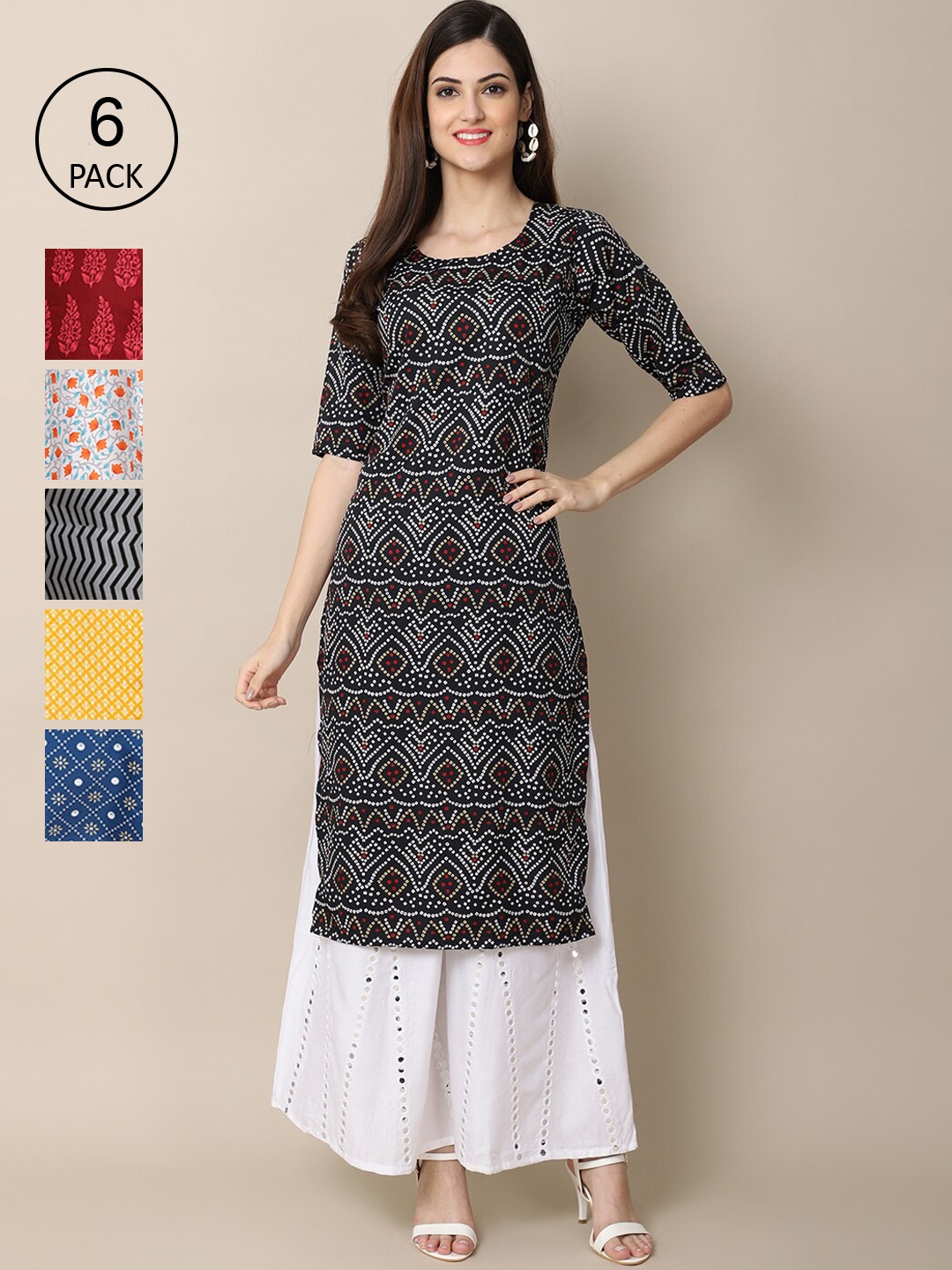 

7Threads Women Black & White Ethnic Motifs Printed Crepe Kurta