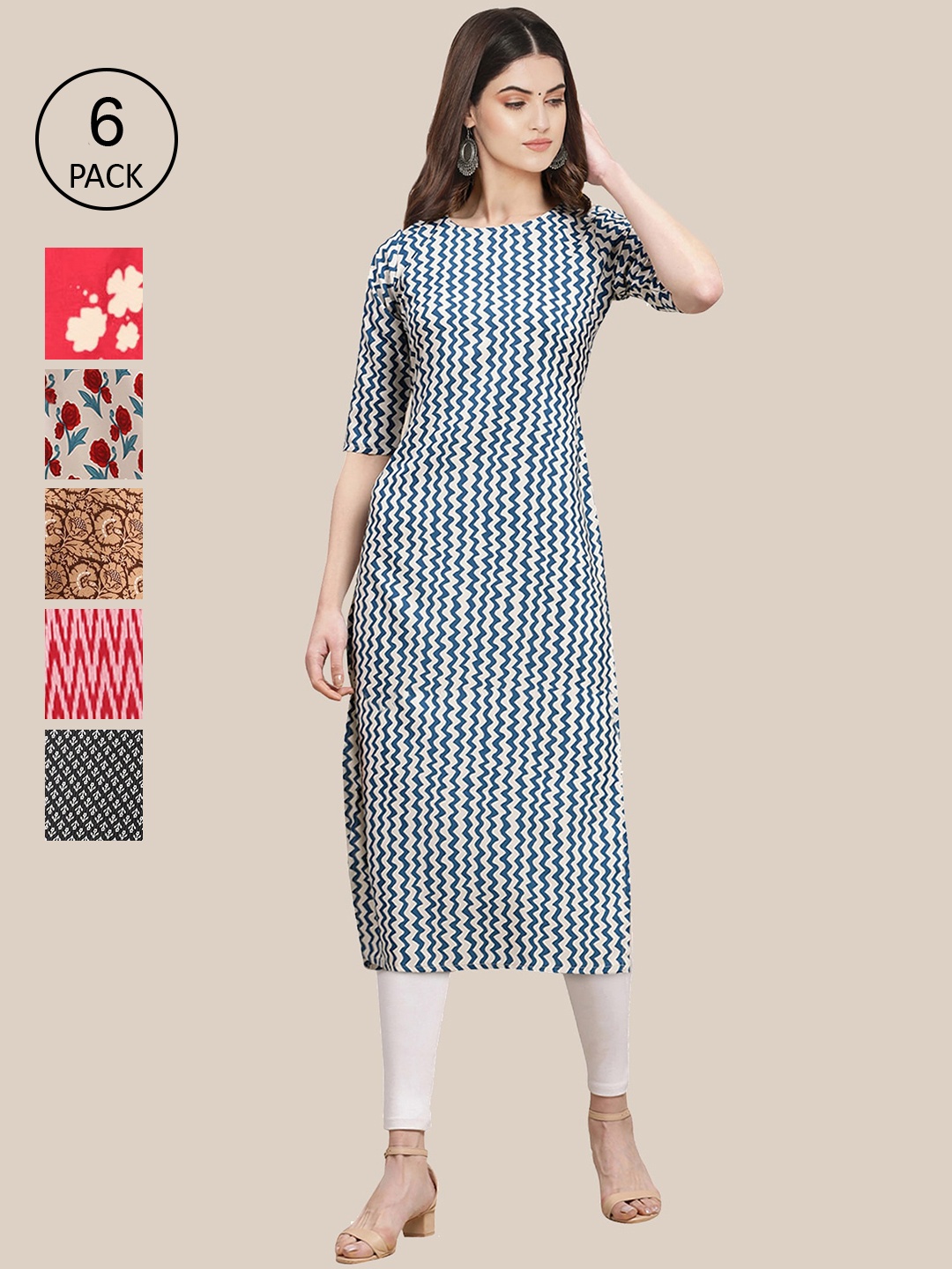 

7Threads Women Pack Of 6 Multicoloured Floral Printed Crepe Kurta, Multi