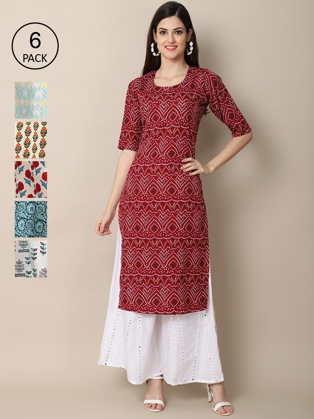 

7Threads 6 Women Multicoloured Geometric Printed Crepe Kurta, Multi