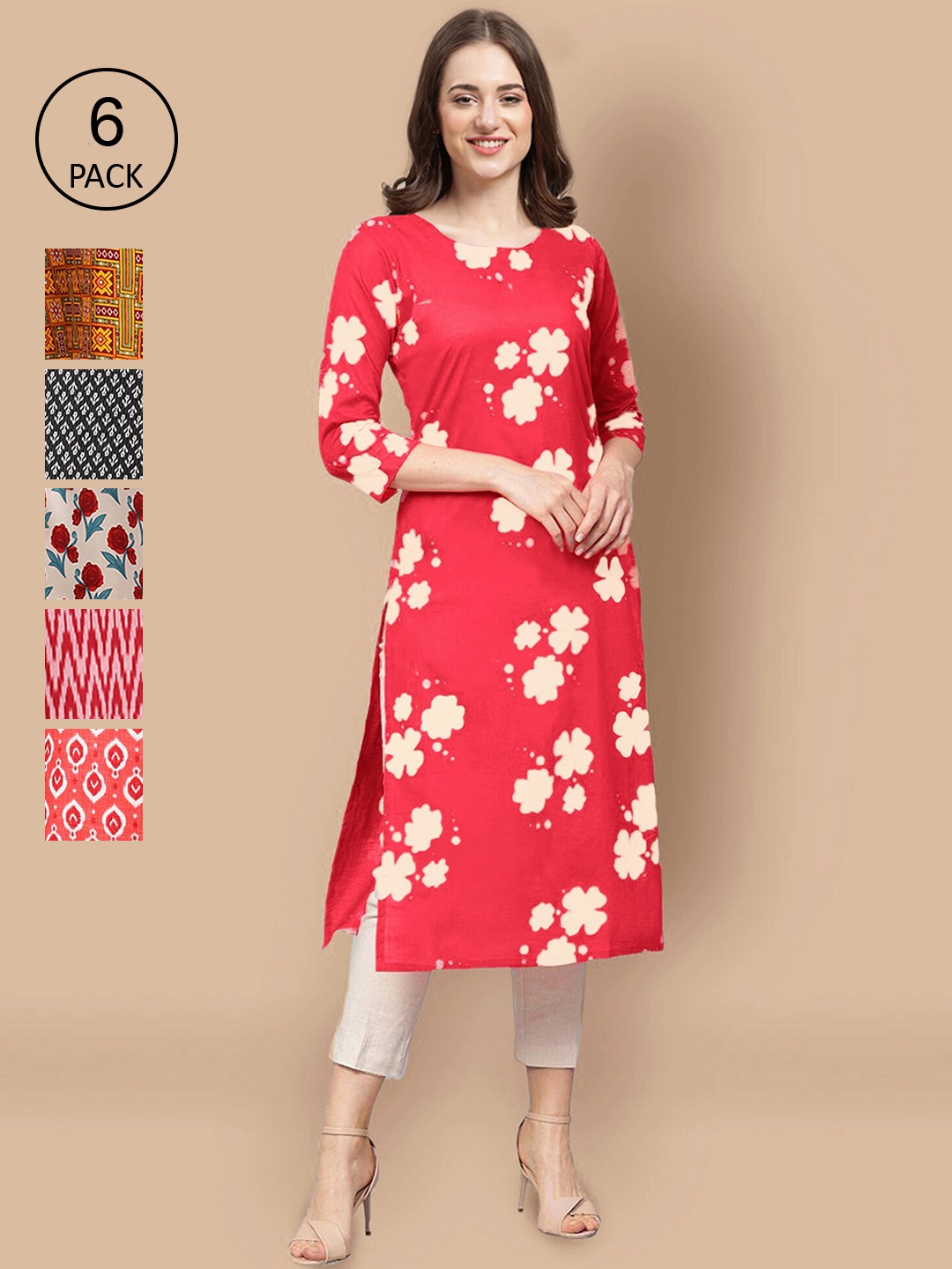 

7Threads 6 Women Multicoloured Geometric Printed Crepe Kurta, Multi