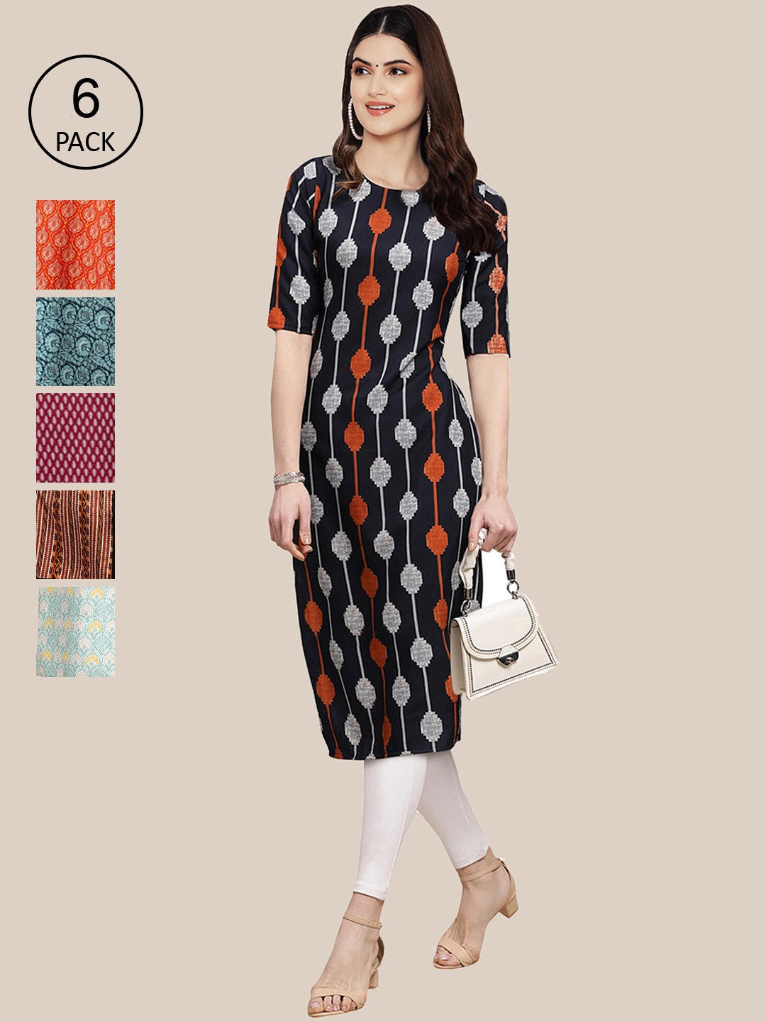 7Threads Women Black And Red Neck Summer Sheers Crepe Kurta [PACK OF 6]
