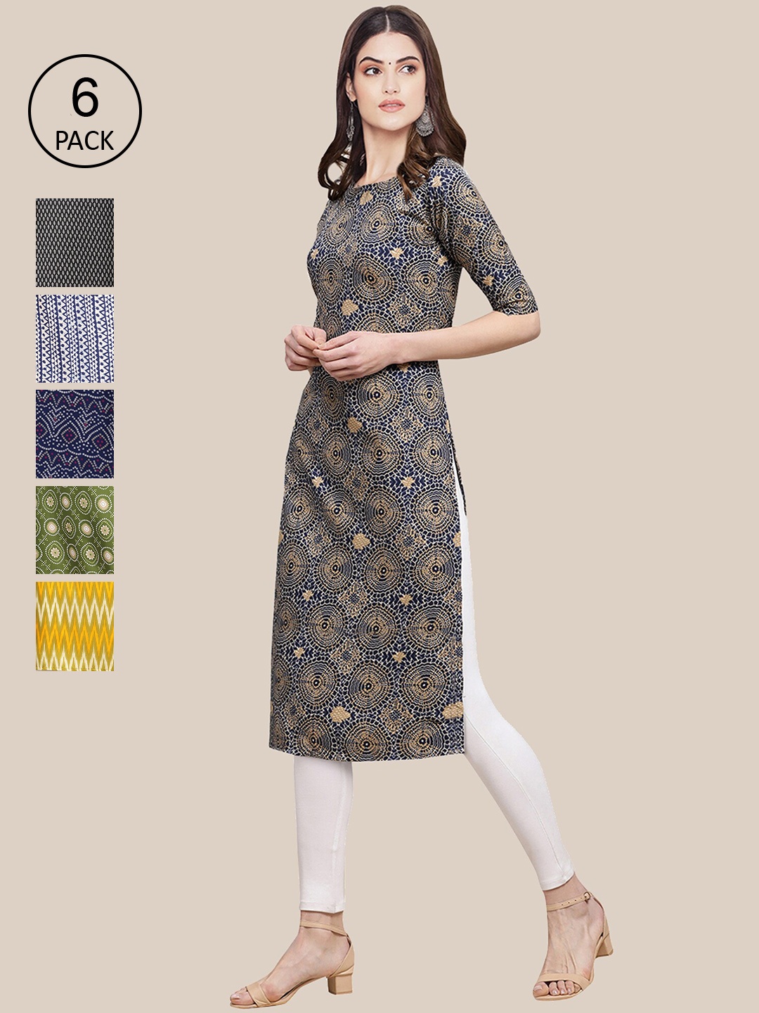 

7Threads Women Multicoloured PACK OF 6 Digital Printed Straight Kurta, Multi