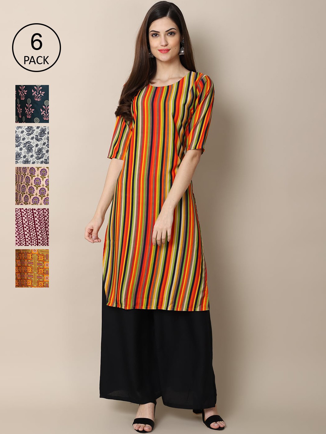 

7Threads Women Multicoloured Geometric Printed Crepe Kurta, Multi