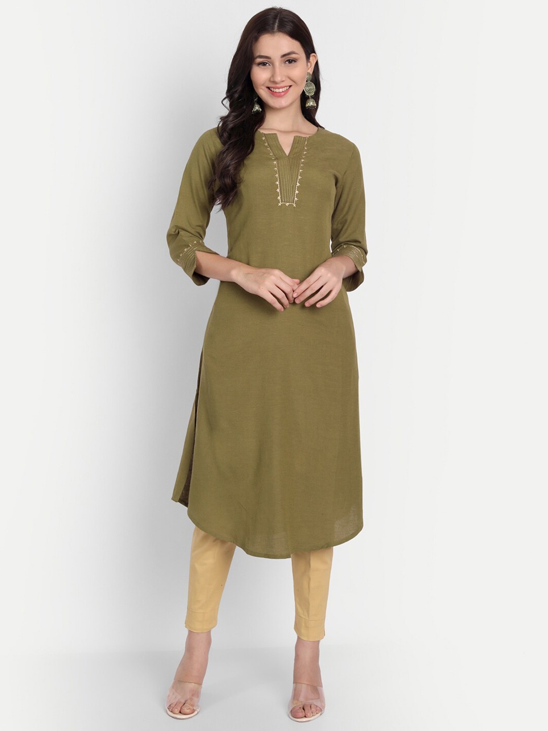 

SUTI Women Green Geometric Embroidered Kurta