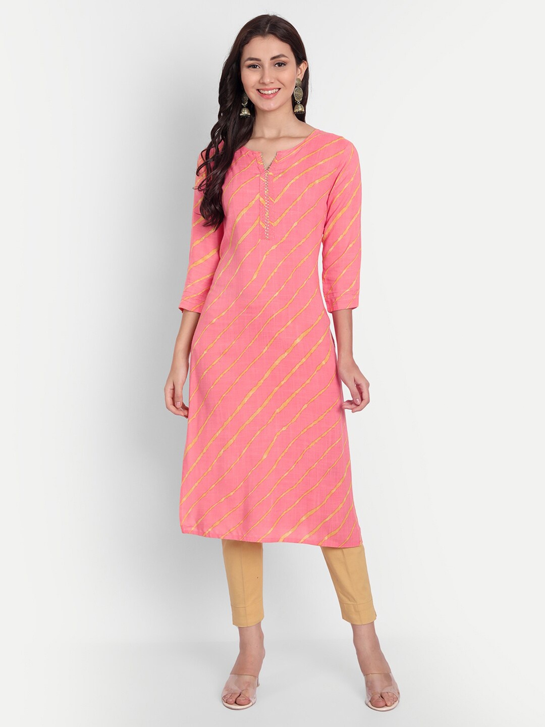 

SUTI Women Pink & Yellow Striped Pastels Kurta