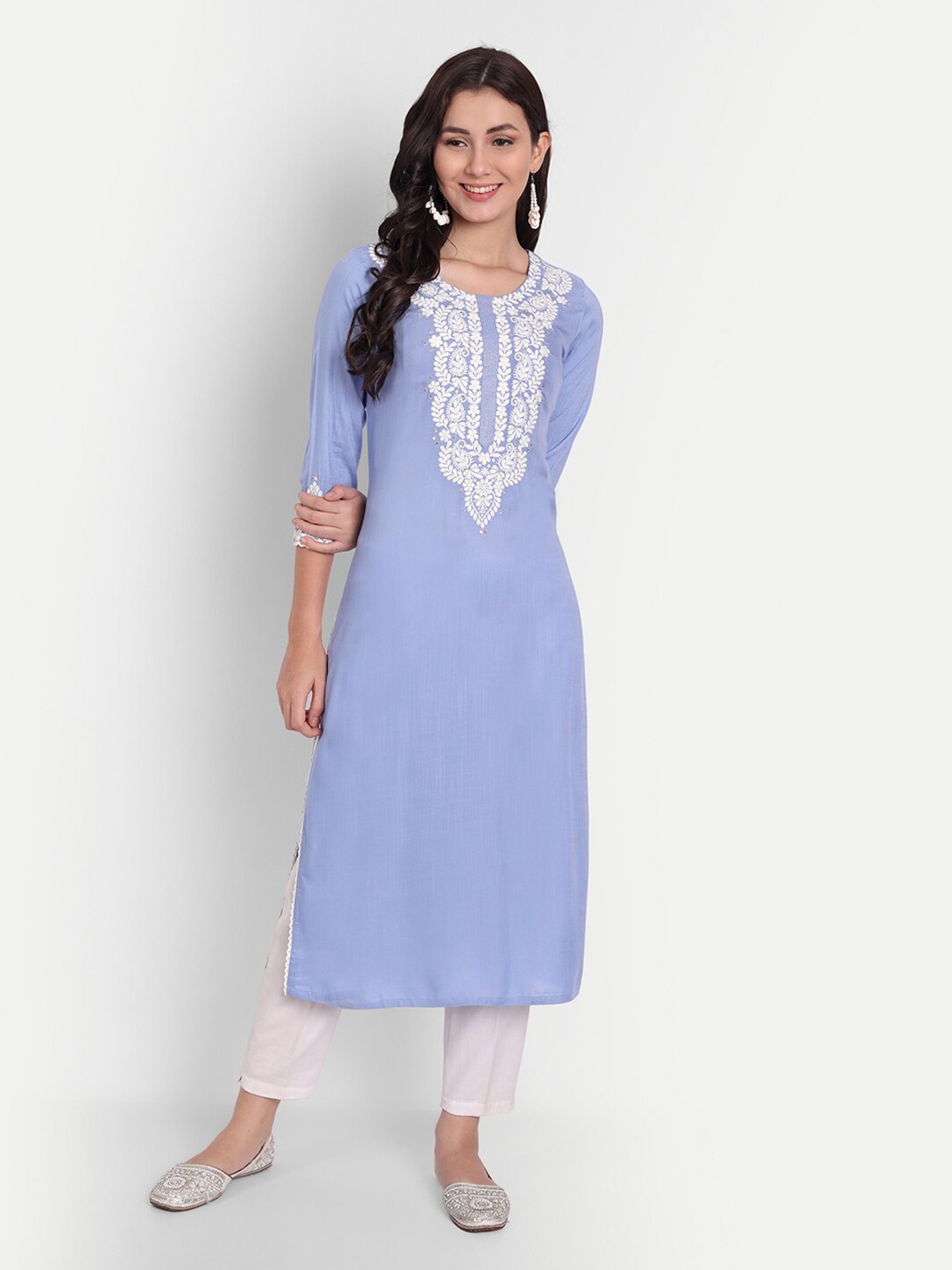 

SUTI Women Blue Ethnic Motifs Embroidered Thread Work Pastels Kurta
