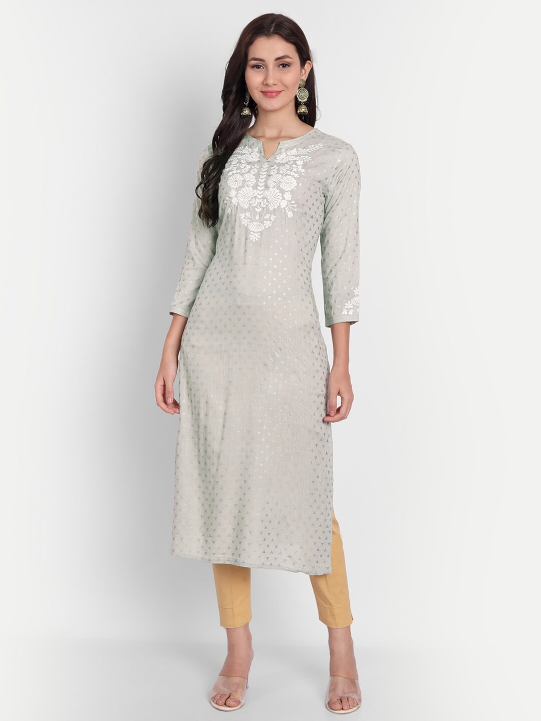 

SUTI Women Grey Embroidered Embellished Straight Kurta
