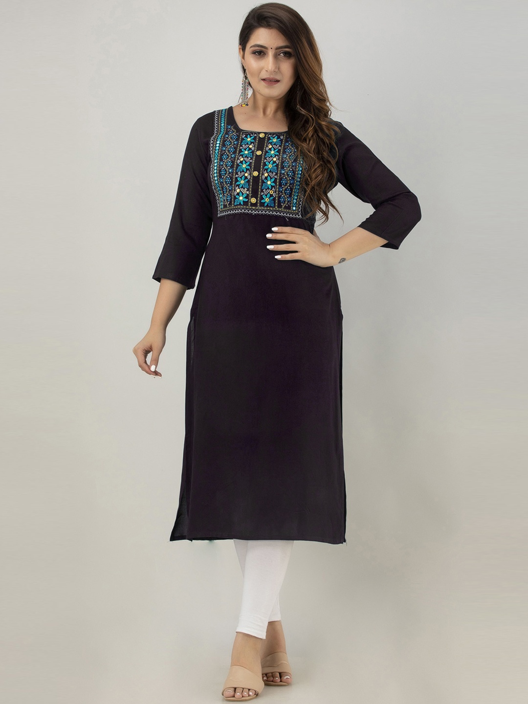 

PREKSHA Women Black Floral Yoke Design Kurta