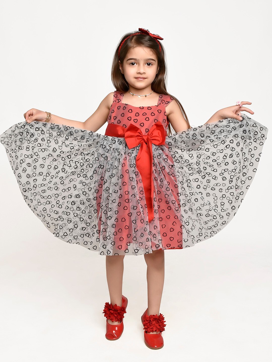 

Jelly Jones Girls Grey & Red A-Line Dress with Hairband